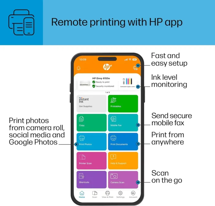 HP Envy 6155e Wireless All-in-One Color Inkjet Printer, Print, scan, Copy, Duplex Printing Best-for-Home, 3 months of Instant Ink included (714L5A) - Image 15