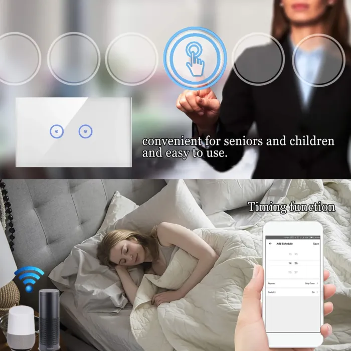 Jinvoo WiFi Smart Wall Touch Light Switch, Smart Phone Remote Control, Compatible with iOS and Android, with Alexa Echo and Home Assistant (2gang) - Image 6
