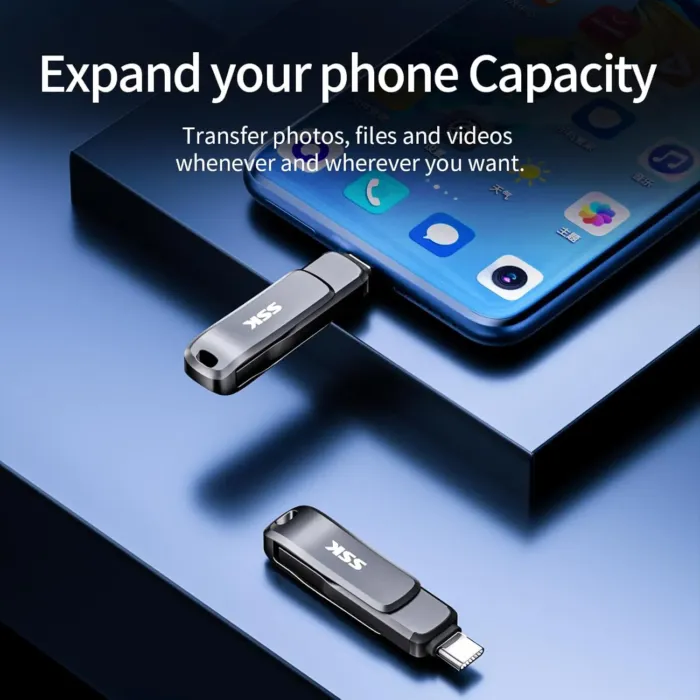SSK USB 3.2 Flash Drive 64GB,Up to 200 MB/S Read Speed USB C Memory Stick,Dual USB C Thumb Drive with USB Type-C and USB A,Robust Black Metal Pen Drive for Smartphones,Tablets,Mac,Laptop,Car,TV - Image 6