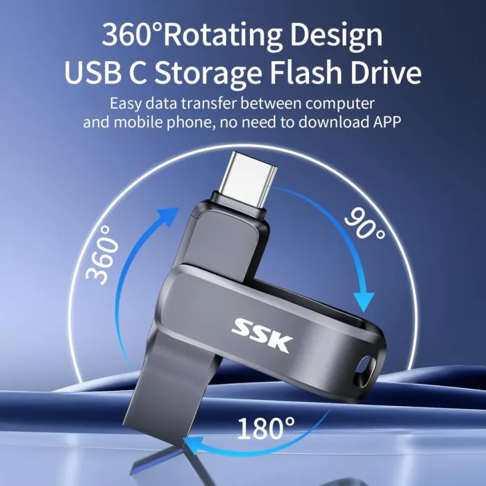 SSK USB 3.2 Flash Drive 64GB,Up to 200 MB/S Read Speed USB C Memory Stick,Dual USB C Thumb Drive with USB Type-C and USB A,Robust Black Metal Pen Drive for Smartphones,Tablets,Mac,Laptop,Car,TV - Image 7