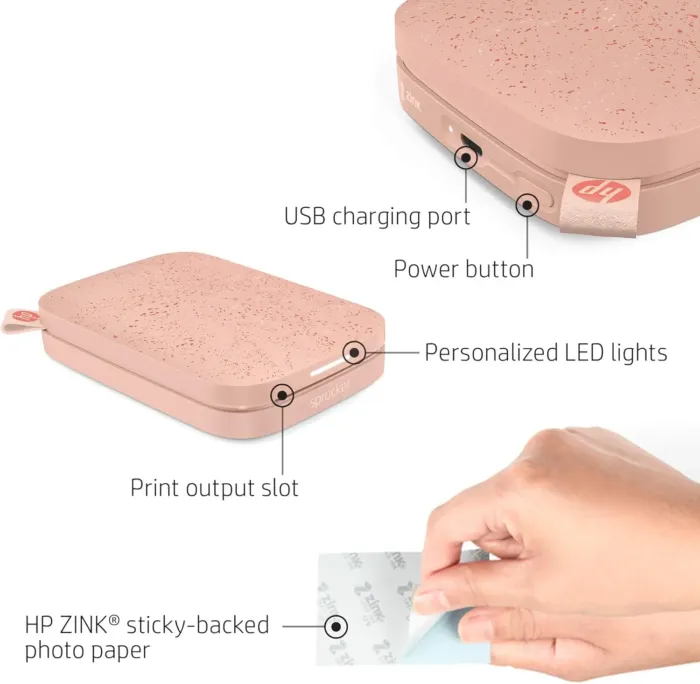 HP Sprocket 2x3" Instant Smartphone Photo Printer - Portable Color Wireless Mobile Printer - Zink Sticky-Back Photos - Print from Compatible iOS & Android Devices with Bluetooth w/Fun App - Pink - Image 3