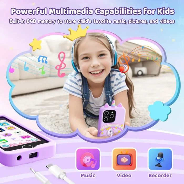 Kids Smart Phone for Girls, 4.0" Touchscreen Learning Music Puzzle-Games Toddler Phone for Kids Ages 3-9, Dual Camera，Built-in 8G SD Card Kids Phone Toy, Gifts for Kids Cell Phone Toy, Coral - Image 3