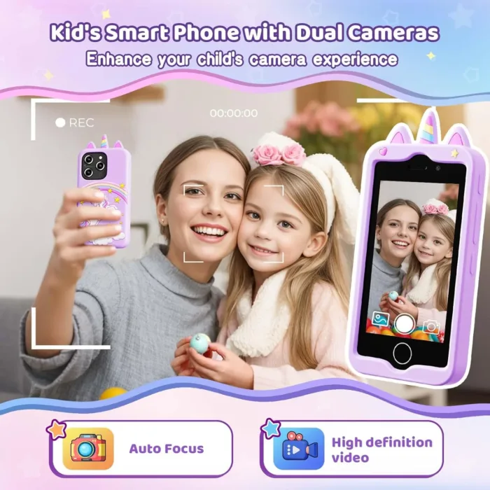 Kids Smart Phone for Girls, 4.0" Touchscreen Learning Music Puzzle-Games Toddler Phone for Kids Ages 3-9, Dual Camera，Built-in 8G SD Card Kids Phone Toy, Gifts for Kids Cell Phone Toy, Coral - Image 4
