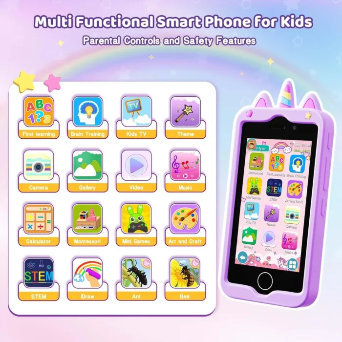 Kids Smart Phone for Girls, 4.0" Touchscreen Learning Music Puzzle-Games Toddler Phone for Kids Ages 3-9, Dual Camera，Built-in 8G SD Card Kids Phone Toy, Gifts for Kids Cell Phone Toy, Coral - Image 6
