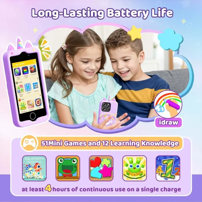 Kids Smart Phone for Girls, 4.0" Touchscreen Learning Music Puzzle-Games Toddler Phone for Kids Ages 3-9, Dual Camera，Built-in 8G SD Card Kids Phone Toy, Gifts for Kids Cell Phone Toy, Coral - Image 7