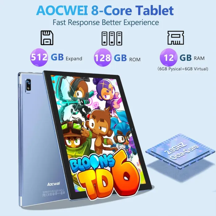2025 Android Tablet with Keyboard 12GB RAM 128GB ROM 1TB Expand, Octa-Core, 8000mAh 10 Inch Android 13 Tablets with 5G+2.4G WiFi, HD IPS Touchscreen, Case, Mouse, GPS, Split Screen, Metal Body -Blue - Image 3