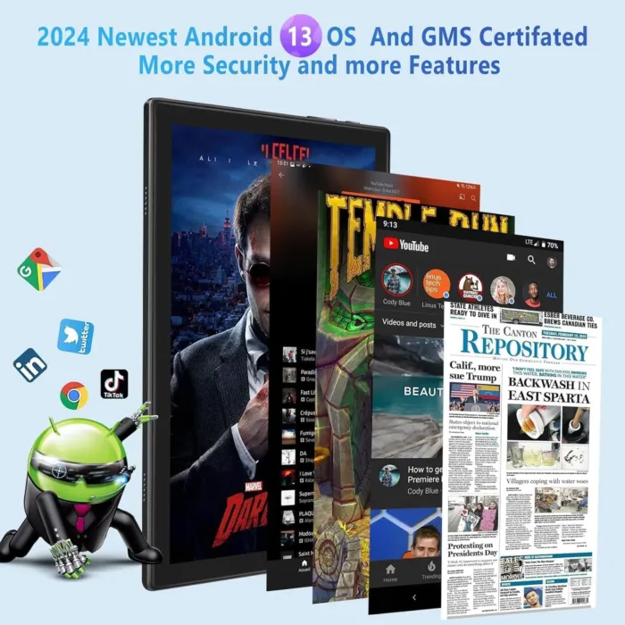 2025 Android Tablet with Keyboard 12GB RAM 128GB ROM 1TB Expand, Octa-Core, 8000mAh 10 Inch Android 13 Tablets with 5G+2.4G WiFi, HD IPS Touchscreen, Case, Mouse, GPS, Split Screen, Metal Body -Blue - Image 6