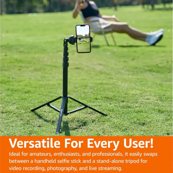 Amazon Basics 64-inch Extendable Tripod for iPhones and Smartphones, Selfie Stick Mode and Phone Tripod Mode, Black - Image 7