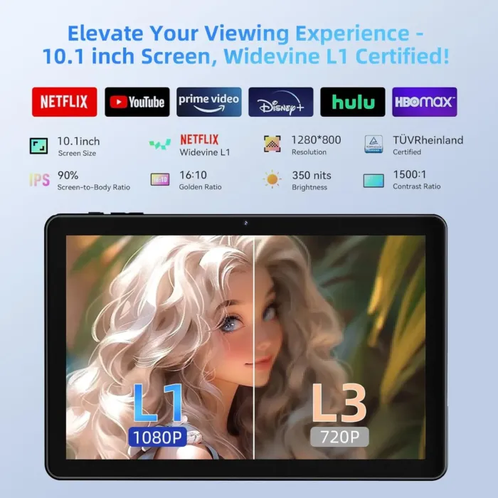 2024 New Tablet 10 inch Android 14 Tablets, 10(4+6)GB RAM+128GB ROM+1TB Expand, Octa-Core 2.0GHz, 1280 * 800 IPS Incell Display, 6000mAh, 5MP+8MP Camera, 5G+2.4G Wi-Fi/Bluetooth 5.4, Widevine L1 - Image 4