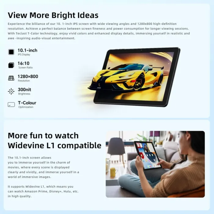 2024 New Tablet 10 inch Android 14 Tablets, 10(4+6)GB RAM+128GB ROM+1TB Expand, Octa-Core 2.0GHz, 1280 * 800 IPS Incell Display, 6000mAh, 5MP+8MP Camera, 5G+2.4G Wi-Fi/Bluetooth 5.4, Widevine L1 - Image 5