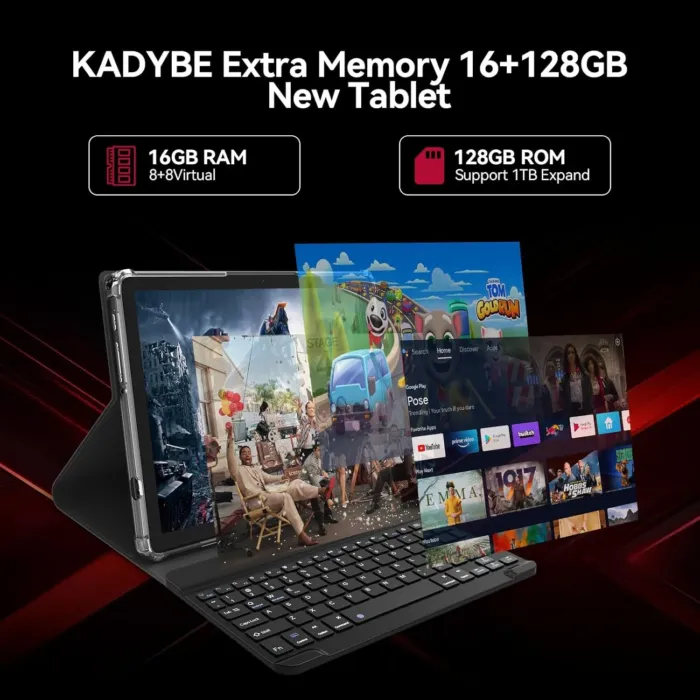 2025 Latest 11 inch Tablet, Android 14 Tablets with 16GB RAM 128GB ROM 1TB Expandable, Dual 4G Tablet with Keyboard, 8000mAh Battery, Octa-Core Tableta with 21 MP Camera, 11" Incell HD Tablets - Image 6