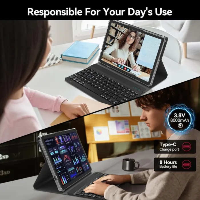 2025 Latest 11 inch Tablet, Android 14 Tablets with 16GB RAM 128GB ROM 1TB Expandable, Dual 4G Tablet with Keyboard, 8000mAh Battery, Octa-Core Tableta with 21 MP Camera, 11" Incell HD Tablets - Image 8