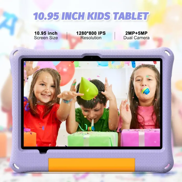 Kids Tablet 11 Inch Android 14, Toddler Tablet 12GB+128GB 2TB Expandable, Octa-Core, 8000mAh, with Drop-Proof Case, Parental Control, WiFi 6, GMS Certified, Bluetooth 5.4, Purple - Image 3