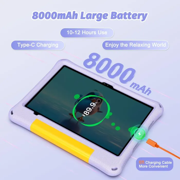 Kids Tablet 11 Inch Android 14, Toddler Tablet 12GB+128GB 2TB Expandable, Octa-Core, 8000mAh, with Drop-Proof Case, Parental Control, WiFi 6, GMS Certified, Bluetooth 5.4, Purple - Image 5