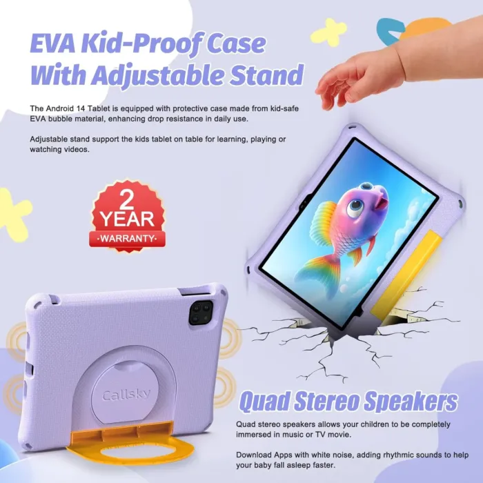 Kids Tablet 11 Inch Android 14, Toddler Tablet 12GB+128GB 2TB Expandable, Octa-Core, 8000mAh, with Drop-Proof Case, Parental Control, WiFi 6, GMS Certified, Bluetooth 5.4, Purple - Image 7