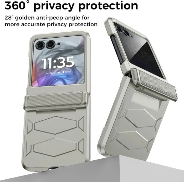 for Motorola Razr 2024/2025 Case Built-in Privacy Screen Protector&Hinge Protection Shockproof All-Inclusive Smartphone Cover Wireless Charging for Motorola Razr 2024/2025(Natural Titanium) - Image 4