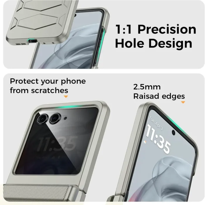 for Motorola Razr 2024/2025 Case Built-in Privacy Screen Protector&Hinge Protection Shockproof All-Inclusive Smartphone Cover Wireless Charging for Motorola Razr 2024/2025(Natural Titanium) - Image 5