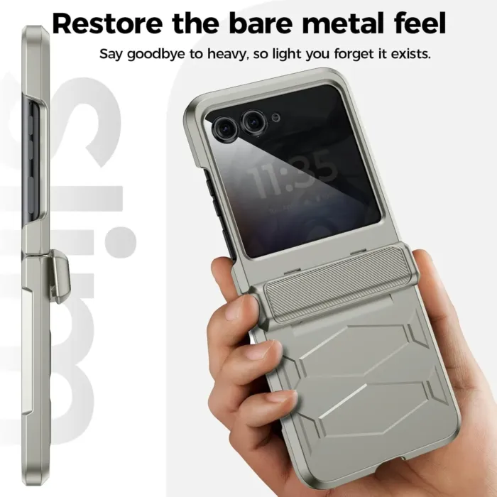for Motorola Razr 2024/2025 Case Built-in Privacy Screen Protector&Hinge Protection Shockproof All-Inclusive Smartphone Cover Wireless Charging for Motorola Razr 2024/2025(Natural Titanium) - Image 6