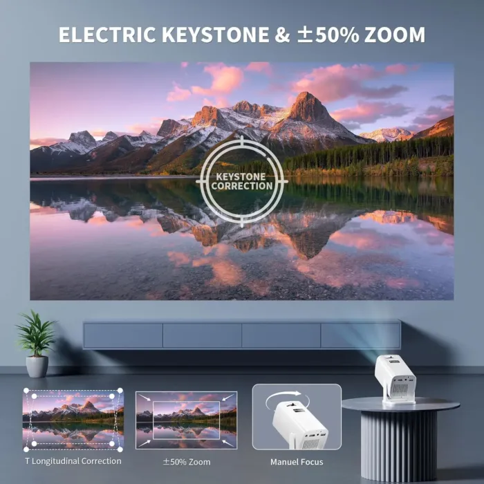 Mini Projector, Portable Projector 4K Support, Full HD 1080P Outdoor Projector, 270° Rotation Movie Projector, Max 200" Screen, Compatible with Smartphone, TV Stick, Laptop, PS4, HDMI, USB - Image 4