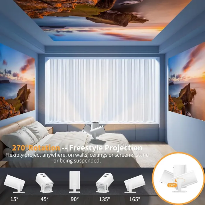 Mini Projector, Portable Projector 4K Support, Full HD 1080P Outdoor Projector, 270° Rotation Movie Projector, Max 200" Screen, Compatible with Smartphone, TV Stick, Laptop, PS4, HDMI, USB - Image 6