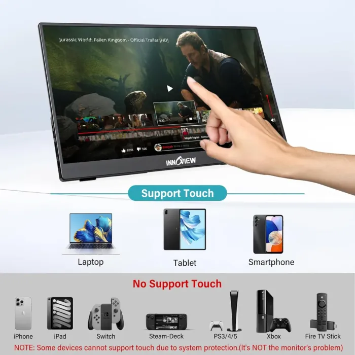 InnoView Portable Monitor Touchscreen 15.6" 1080P 10-Point Touch Screen Monitor Portable with Protective Sleeve Built-in Stand, 1200:1 HDMI USB C Travel Monitors for Laptop, PC, Mac, Phone, Switch - Image 3