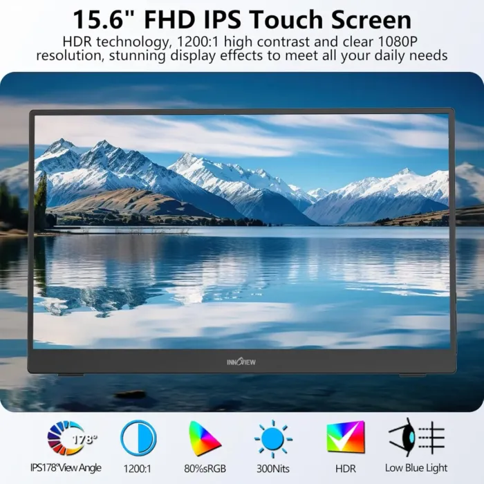 InnoView Portable Monitor Touchscreen 15.6" 1080P 10-Point Touch Screen Monitor Portable with Protective Sleeve Built-in Stand, 1200:1 HDMI USB C Travel Monitors for Laptop, PC, Mac, Phone, Switch - Image 4
