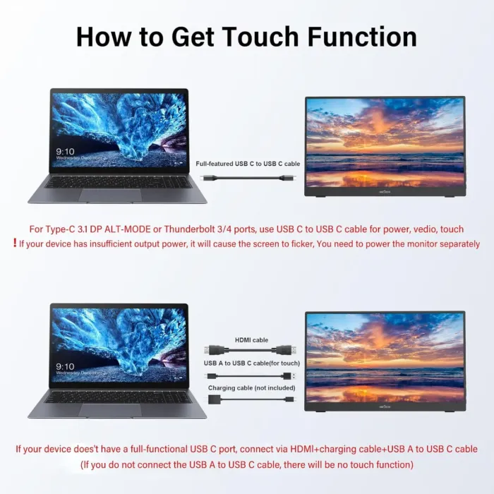 InnoView Portable Monitor Touchscreen 15.6" 1080P 10-Point Touch Screen Monitor Portable with Protective Sleeve Built-in Stand, 1200:1 HDMI USB C Travel Monitors for Laptop, PC, Mac, Phone, Switch - Image 5