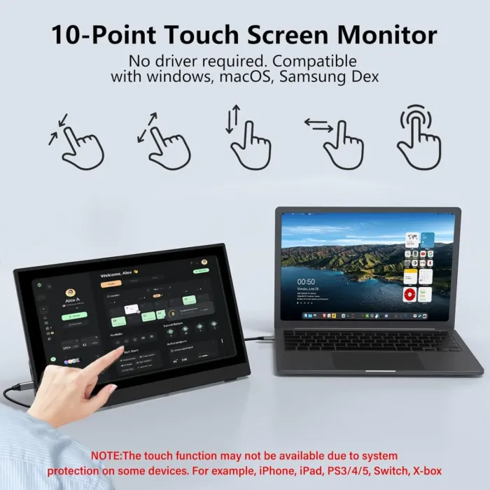 InnoView Portable Monitor Touchscreen 15.6" 1080P 10-Point Touch Screen Monitor Portable with Protective Sleeve Built-in Stand, 1200:1 HDMI USB C Travel Monitors for Laptop, PC, Mac, Phone, Switch - Image 6