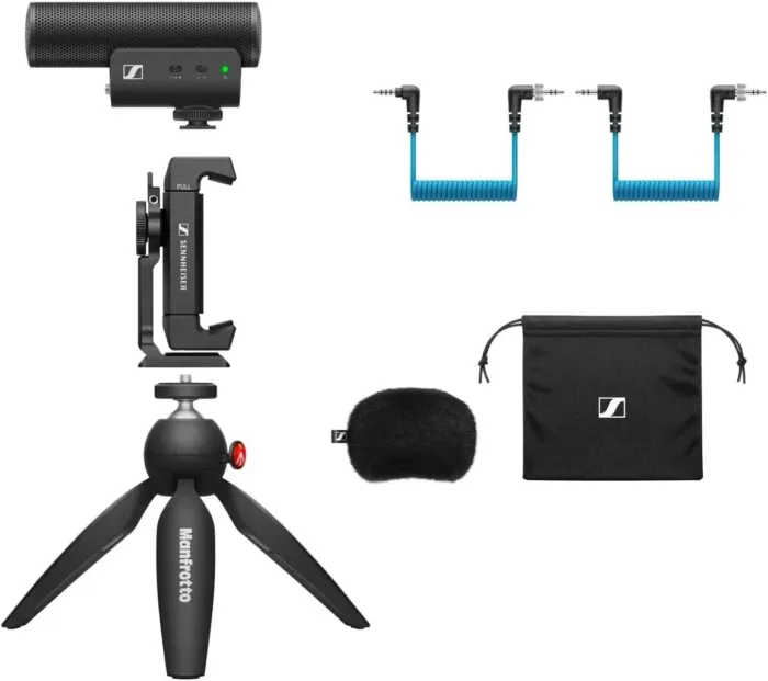 SENNHEISER Professional MKE 400 + Mobile Kit, Directional On-Camera Microphone with Smartphone Clamp & Manfrotto PIXI Mini Tripod, 509257, Auxiliary,Black - Image 3