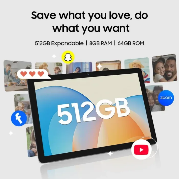 10" Tablet, 2025 Android 14 with Octa-core Processor, 8GB&64GB Storage(Expand to 512GB), Metal Casing Upgrade, Dual Camera, WiFi 6&Bth 5, 5000mAh Battery