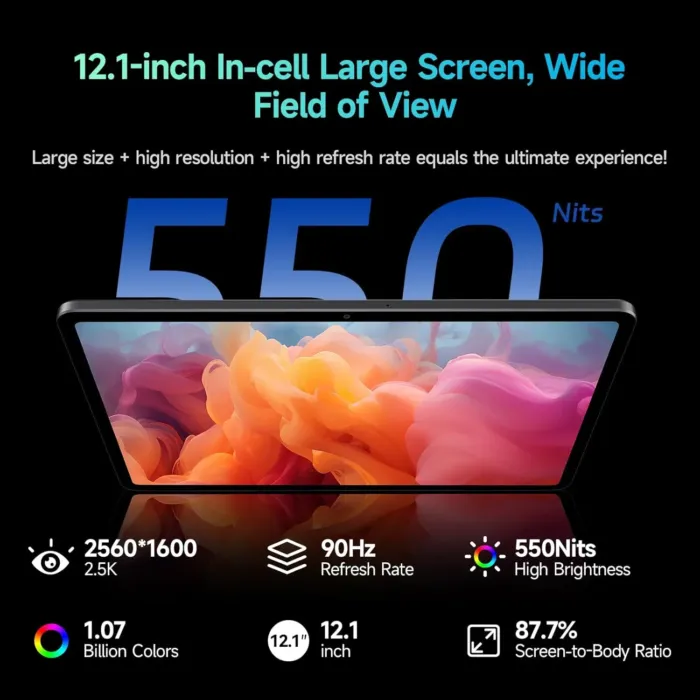 ALLDOCUBE iPlay60 Pad Pro 12.1" Tablet, 2560 * 1600 Resolution 90Hz Reflex, PC Mode, Face Recognition, Android 14 Tablet, 10000mAh, 33W Fast Charging, Widevine L1, 4 Speakers 8MP+16MP, 20GB+128GB+1TB - Image 4