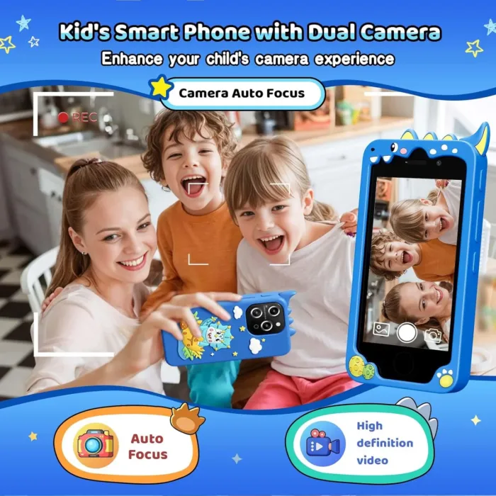 Kids Smart Phone for Boys, 4.0" Touchscreen Learning Music Puzzle-Games Toddler Phone for Kids Ages 3-9, Dual Camera，Built-in 8G SD Card Kids Phone Toy, Gifts for Kids Cell Phone Toy, Navy - Image 4