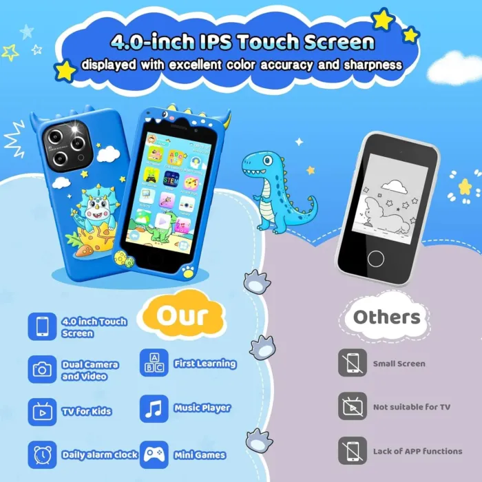 Kids Smart Phone for Boys, 4.0" Touchscreen Learning Music Puzzle-Games Toddler Phone for Kids Ages 3-9, Dual Camera，Built-in 8G SD Card Kids Phone Toy, Gifts for Kids Cell Phone Toy, Navy - Image 5
