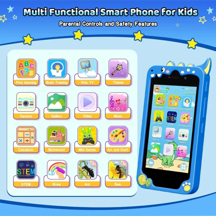 Kids Smart Phone for Boys, 4.0" Touchscreen Learning Music Puzzle-Games Toddler Phone for Kids Ages 3-9, Dual Camera，Built-in 8G SD Card Kids Phone Toy, Gifts for Kids Cell Phone Toy, Navy - Image 6