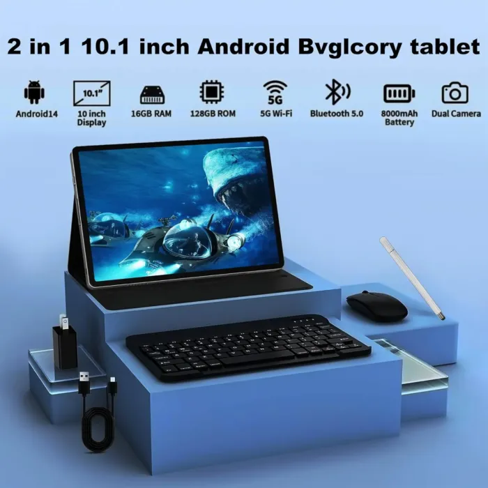 Android 14 Tablet with Keyboard，16GB RAM 128GB ROM 1TB Expand, 8000mAh Battery, 10.1 Inch Tablet with 13MP+8MP Camera/Bluetooth/GPS/WiFi/HD Display (Dark Gray) - Image 3