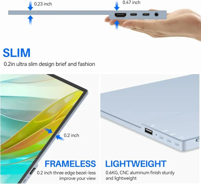 Touchscreen Portable Monitor 14 Inch IPS Slim Travel Screen FHD 1920X1200 HDR FreeSync Bezel Less USB-C Computer Monitor with Cover Stand and Speakers for Laptop PC Mac Surface PS4/5 Xbox - Image 5