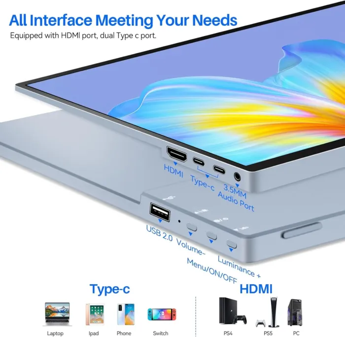 Touchscreen Portable Monitor 14 Inch IPS Slim Travel Screen FHD 1920X1200 HDR FreeSync Bezel Less USB-C Computer Monitor with Cover Stand and Speakers for Laptop PC Mac Surface PS4/5 Xbox - Image 6