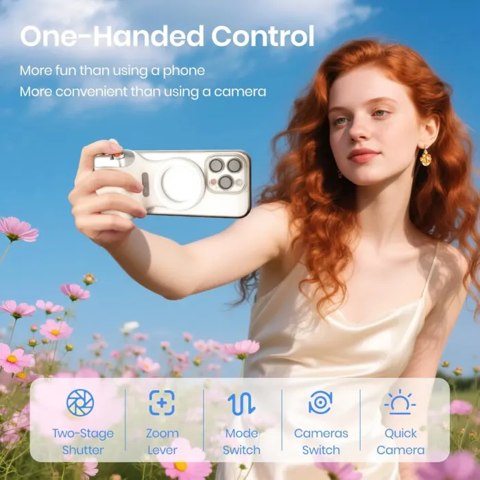 Magnetic Phone Camera Grip, Smartphone Shooting Holder Selfie Handle Snap with Wireless Shutter Button Remote for iPhone 16 15 14 13 12 Pro Max Android Cellphone Vlog Video Photography - Image 6