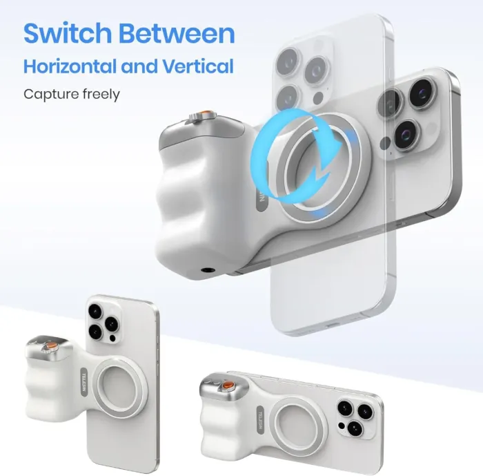 Magnetic Phone Camera Grip, Smartphone Shooting Holder Selfie Handle Snap with Wireless Shutter Button Remote for iPhone 16 15 14 13 12 Pro Max Android Cellphone Vlog Video Photography - Image 9