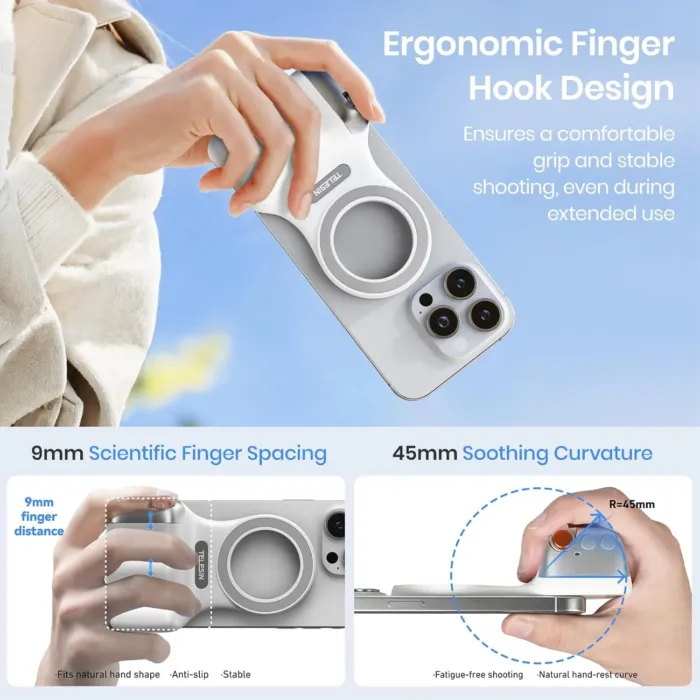 Magnetic Phone Camera Grip, Smartphone Shooting Holder Selfie Handle Snap with Wireless Shutter Button Remote for iPhone 16 15 14 13 12 Pro Max Android Cellphone Vlog Video Photography - Image 10