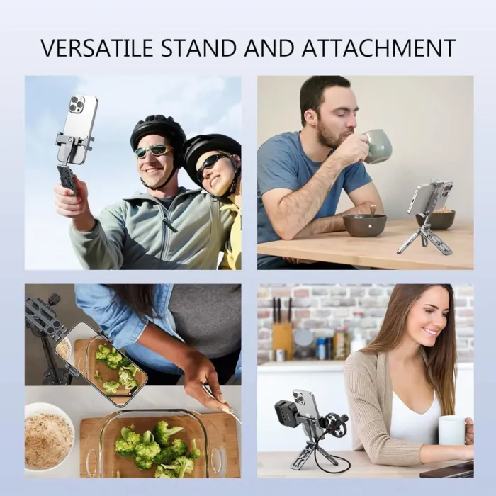 Phone Tripod Stand Foldable, PT-05 Pocket Cell Phone Tripod Mount Handle Smartphone Desk Stand Travel All in One Vlog Video Aluminium 2 Cold Shoe Small Size Lightweight Portable Stick - Image 5