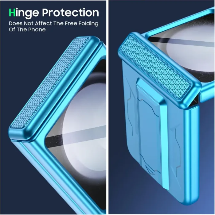Vizvera for Samsung Galaxy Z Flip 5 Case with Hinge Cover,Built-in Kickstand Shockproof All-Inclusive Smartphone Cover Wireless Charging for Galaxy Z Flip 5(Lake Blue)