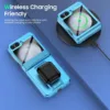 Vizvera for Samsung Galaxy Z Flip 5 Case with Hinge Cover,Built-in Kickstand Shockproof All-Inclusive Smartphone Cover Wireless Charging for Galaxy Z Flip 5(Lake Blue)