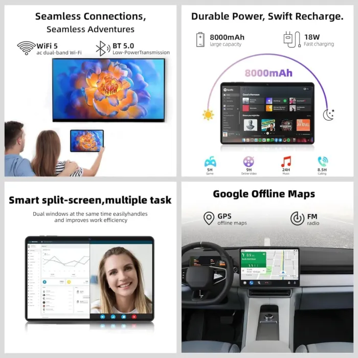 2025 Upgraded Android 14 Tablet 11inch, 12GB+128GB+512GB, Support Face Unlock,18W Fast Charging with 8000mAh Large Battery ,Dual WiFi6, Dual Camera,Octa-Core CPU, Bluetooth,HD Touchscreen Display - Image 3