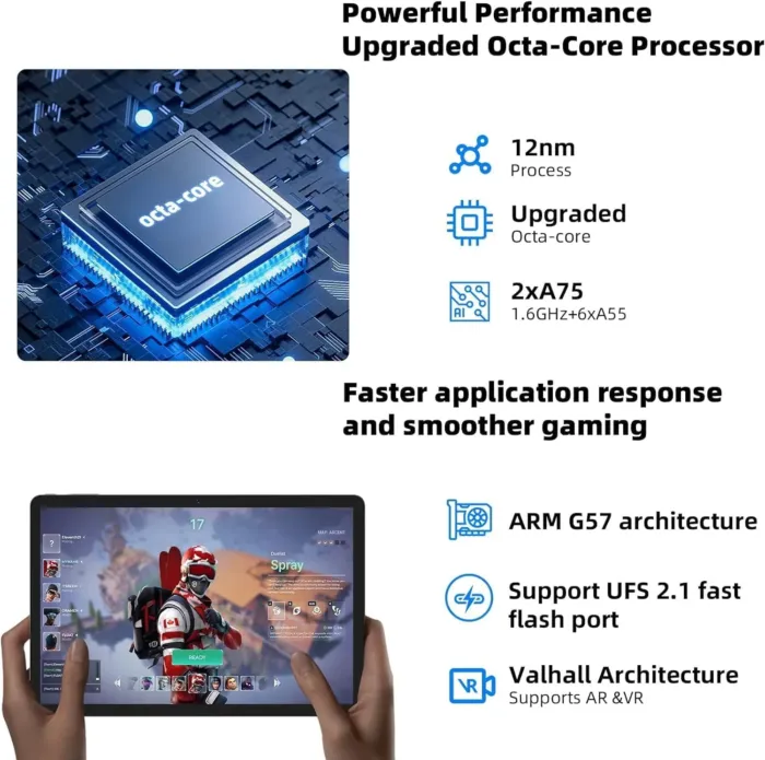 2025 Upgraded Android 14 Tablet 11inch, 12GB+128GB+512GB, Support Face Unlock,18W Fast Charging with 8000mAh Large Battery ,Dual WiFi6, Dual Camera,Octa-Core CPU, Bluetooth,HD Touchscreen Display - Image 7