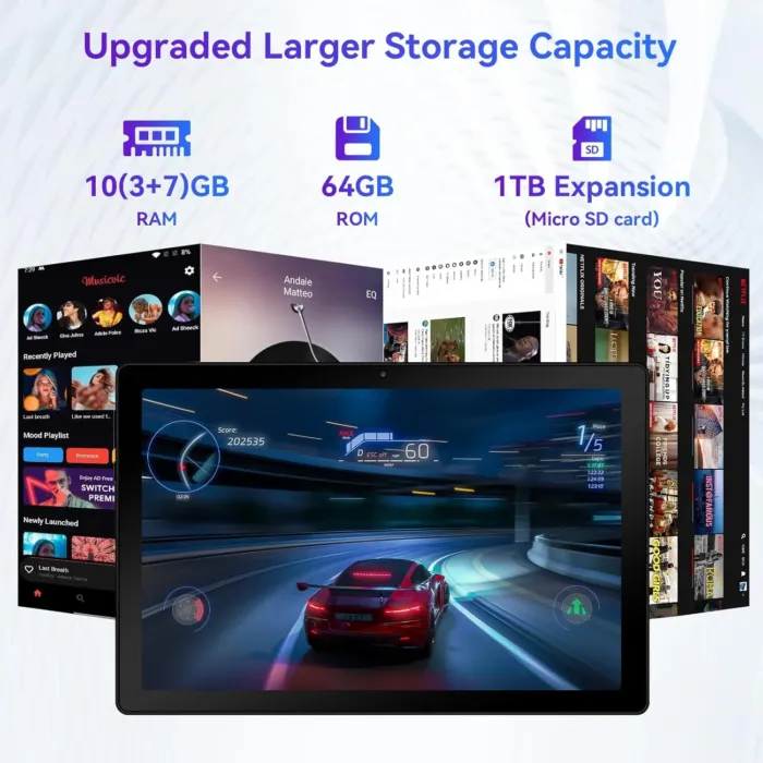 Android 14 Tablet, Octa-Core 10 inch Tablet, 10GB RAM+64GB ROM (Expand to 1TB), Bluetooth 5.3, WiFi 6, 5MP+8MP Dual Camera, Face ID, 4G Dongle Wireless Internet (Black) - Image 5