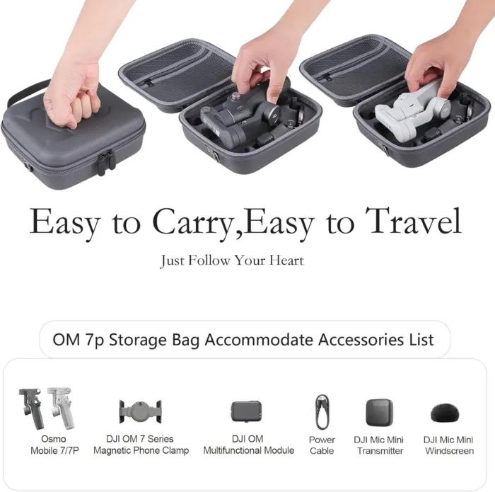 Travel Case for DJI OM 7P/ OM7 - Portable Storage Bag Hardshell Carrying Case Fits DJI Osmo Mobile 7/7P Smartphone Gimbal Stabilizer and Accessories(Grey) - Image 4