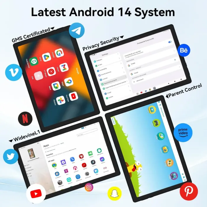 Tablet, Android Tablet, 16GB RAM 128GB ROM 1TB Expansion, 8-Core Processor, Android 14 ,11 inch 1280x800 FHD Touch Screen, Widevine L1, Dynamic Halo, Dual Camera, WiFi6,BT5.3, 6800mAh Battery,Black - Image 6