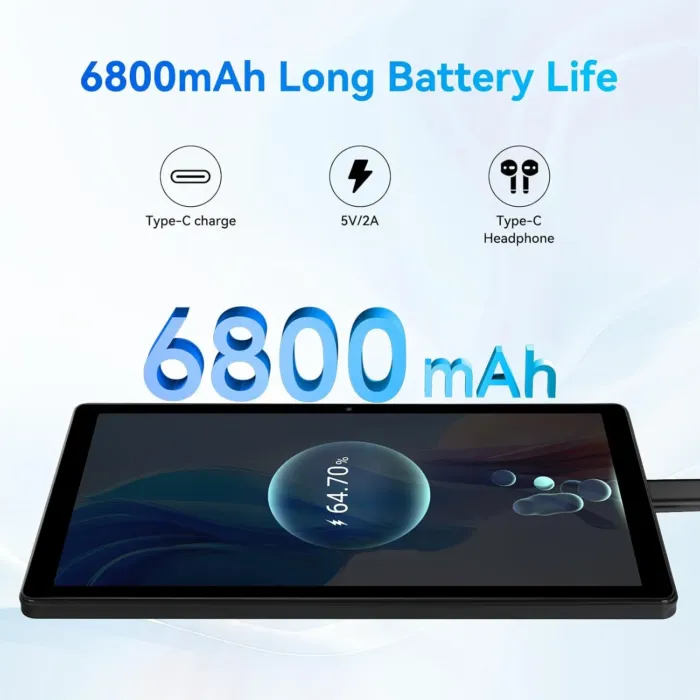 Tablet, Android Tablet, 16GB RAM 128GB ROM 1TB Expansion, 8-Core Processor, Android 14 ,11 inch 1280x800 FHD Touch Screen, Widevine L1, Dynamic Halo, Dual Camera, WiFi6,BT5.3, 6800mAh Battery,Black - Image 7