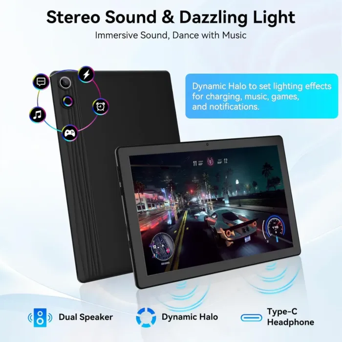Tablet, Android Tablet, 16GB RAM 128GB ROM 1TB Expansion, 8-Core Processor, Android 14 ,11 inch 1280x800 FHD Touch Screen, Widevine L1, Dynamic Halo, Dual Camera, WiFi6,BT5.3, 6800mAh Battery,Black - Image 8